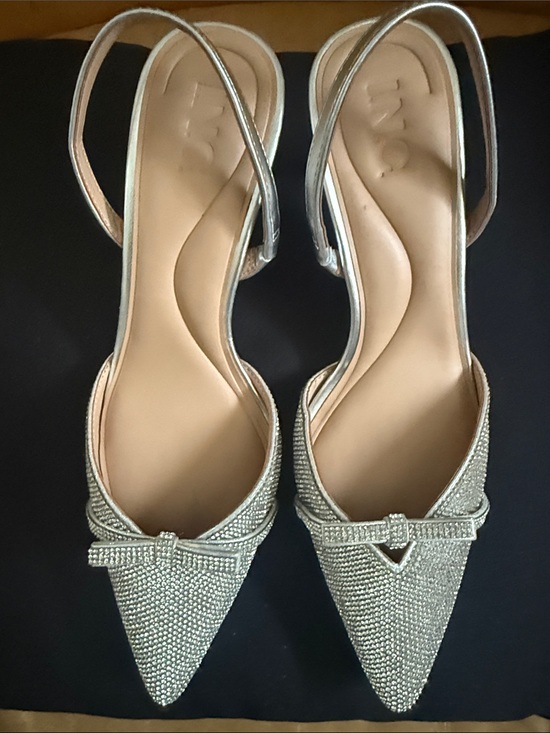 INC International Concepts Shoes - INC International Concepts Silver Rhinestone Pointed Slingback Heels
